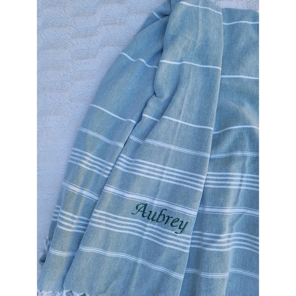 Aubrey personalized Turkish green striped Beach Towel blanket - Picture 8 of 16